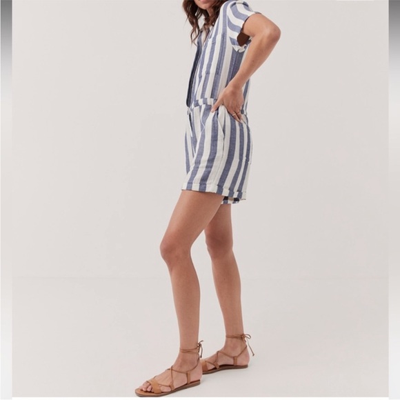 Pact blue and white striped Harbour romper NEW size large - Picture 3 of 9